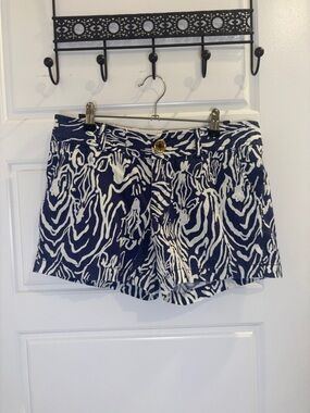 Lilly Pulitzer Callahan Shorts Blue White Zebra Print Cotton Size 6